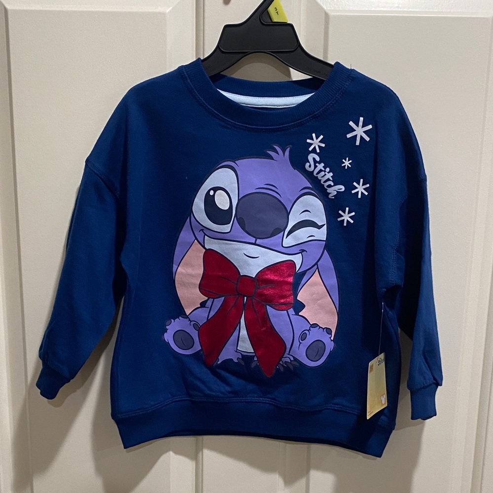 Disney Navy Sweatshirt with Stitch and Red Bow